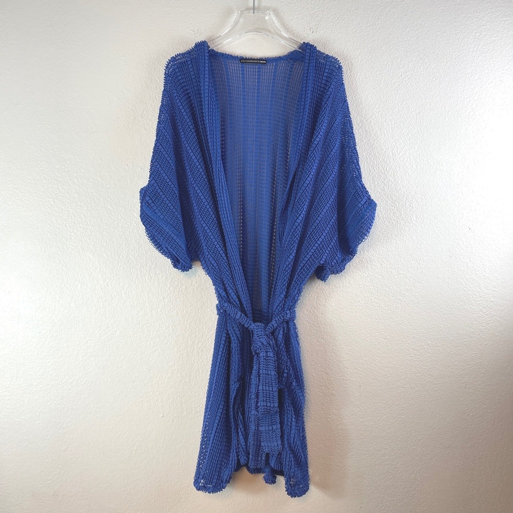 Lola Casademunt by Maite Kimono Cardigan One Size Blue Mesh Knit Swim Coverup
